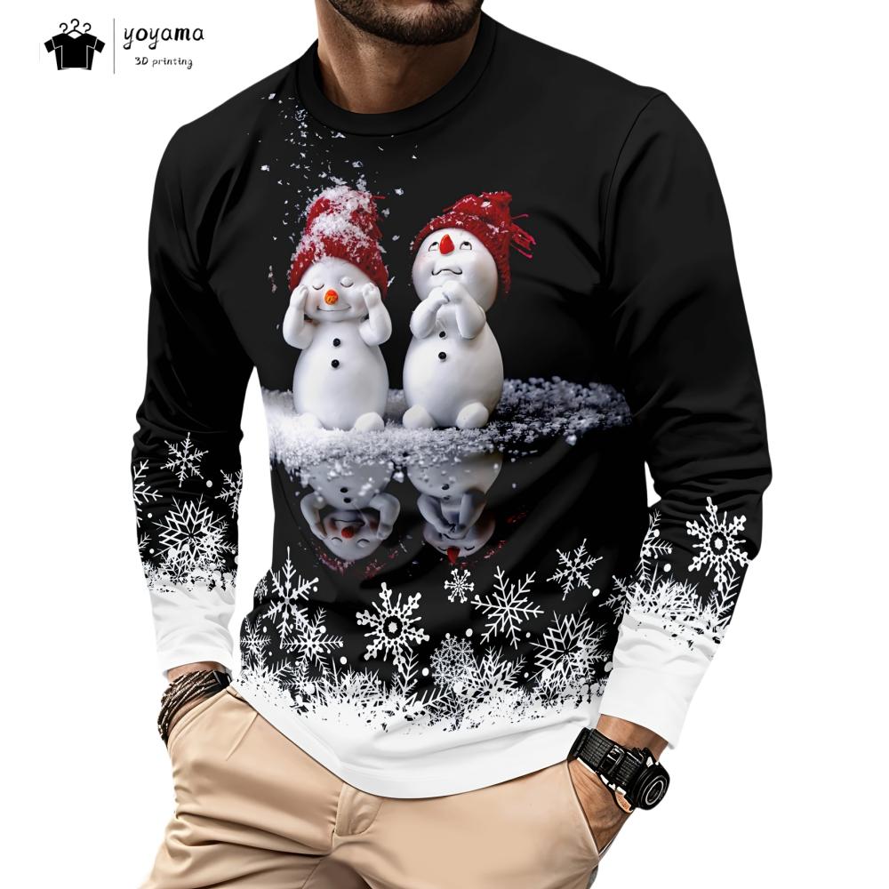 New Christmas Men's Long Sleeve Snowman Graphic T-Shirts Men Fall Fashion Oversize Man Clothes Trendy Hundred Y2k Men's Clothing