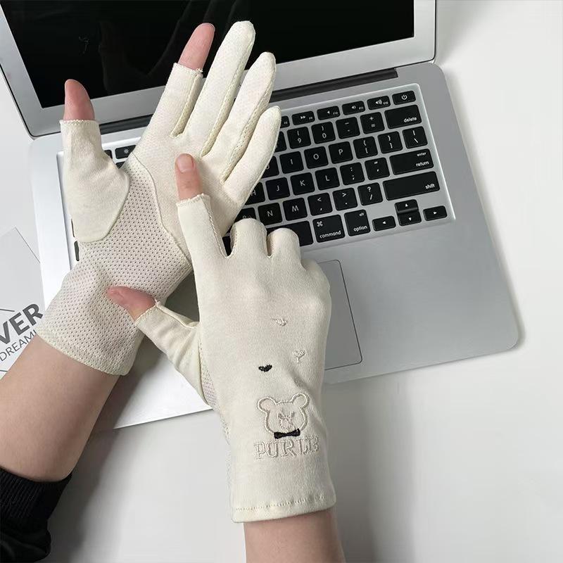 Summer Manicure Sunscreen Gloves Pure Cotton Half Finger Women's Ultraviolet Anti Light Thin Style Driving and Riding Anti Slip Finger Breathable