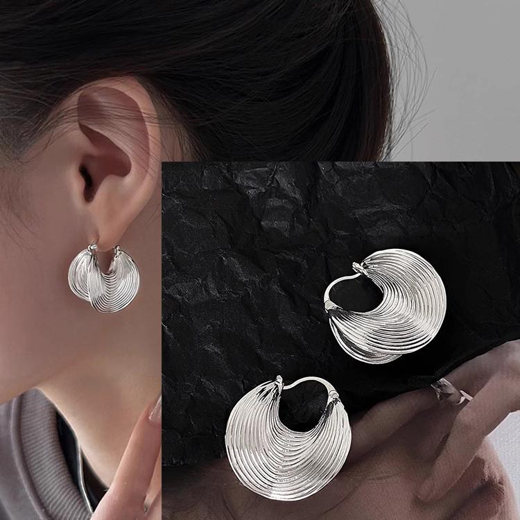 925 Silver Geometry Stud Earrings For Women Frosted Versatile Jewelry Gift Office Party Wear
