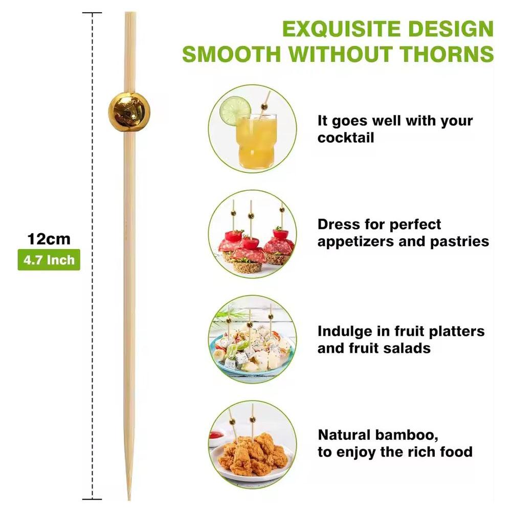 100 Pieces 12cm Disposable Fruit Bamboo Sticks with Creative Bead Tags for Desserts Fruits Festival Decoration Accessories