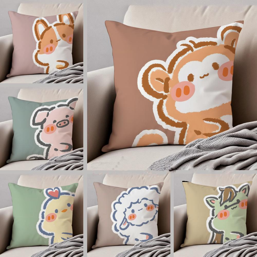 Exquisite Fashion Items Unisex Cute Surprise Animals In The Twelve Zodiac Cushion Cover Linen Pillow Case Soft Breathable Protective Couch Room Decoration