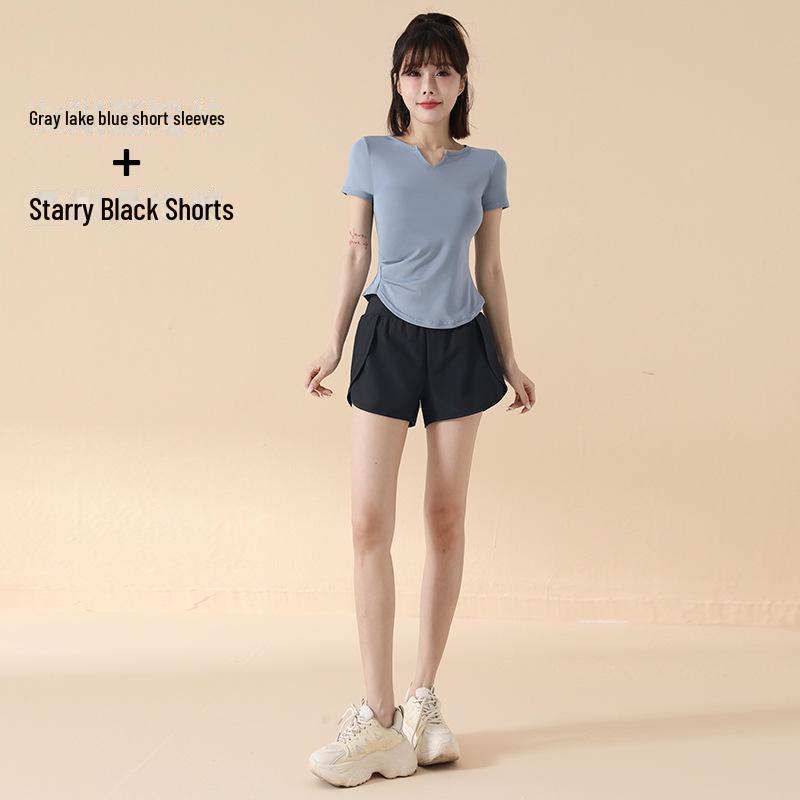 2025 İlkbahar/Yaz Hızlı Kuruyan Spor Yoga Seti – Dar Kesim, Kısa Kollu Fitness Giyim