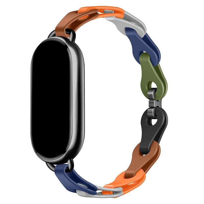 Rubber Strap for Xiaomi Mi Band 8 Stainless Steel Buckle Bracelet for Miband 8 NFC Fashion Lady Style Replacement Silicone Band