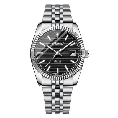 Analoguhr in Silber mit Edelstahl Leuchtend 3ATM Wasser Quarz und Mode Perfekt für oder als Geschenk für Ihn Herren Stahl Anzeige, Kalender,