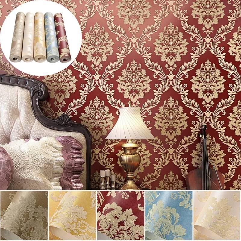 Damaškový Reliéfní Zlatý Texturovaný Vliesový Tapetový Válec Dekorace Obývací Pokoj