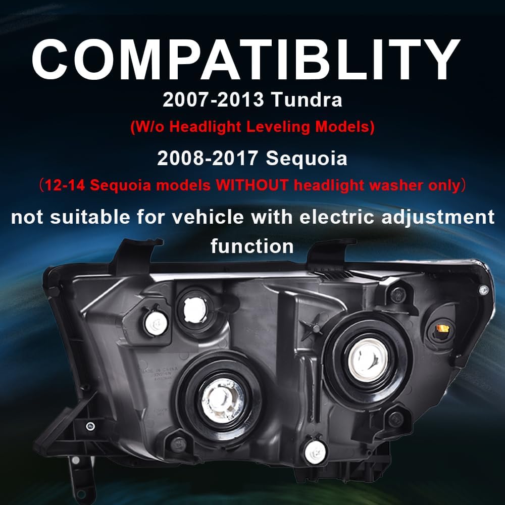 PIT66 Headlight Assembly Fit for 2007-2013 Tundra (W/O Headlight Leveling Model) Fit 2008-2017 Sequoia (12-14 Sequoia WITHOUT Headlight Washer Only)