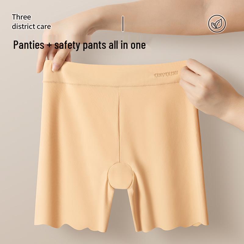 Women's High-Waist Ice Silk Seamless Safety Panties - Summer Style, Plus Size, Anti-Exposure 