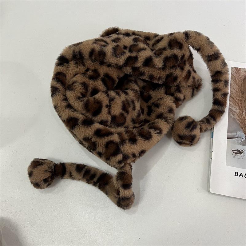 Leopard Print Plush Hat for Women, Cold and Warm In Autumn and Winter, Ear Protection, Cute Hat Tide