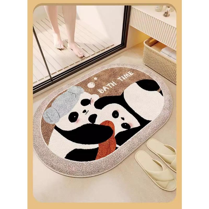 Yan Cartoon Panda Bathroom Imitation Cashmere Floor Mat, Toilet Door Carpet Door Mat, Absorbent Anti-slip Mat, Toilet Floor Mat