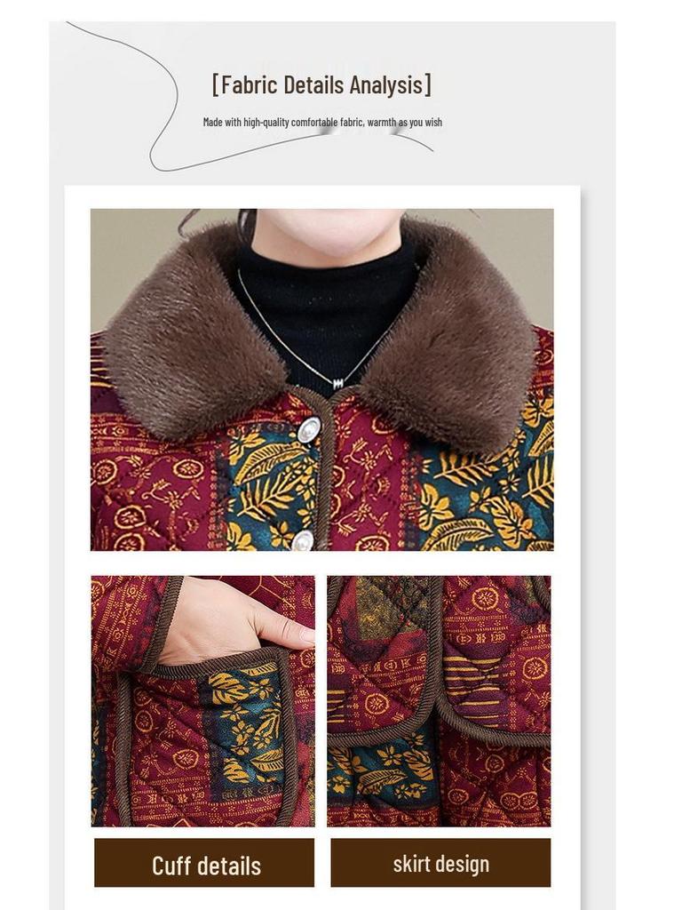Velvet-Lined Winter Cotton Coat & Pants Set for Moms