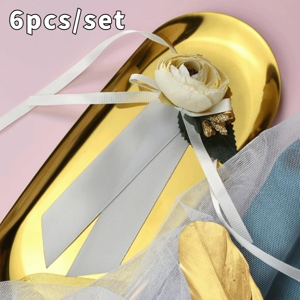6pcs Realistic Gift Box Decor Rustic Style Silk Ribbon Door Handle Flowers Elegant Wedding Aisle Chair Flowers Car Decoration