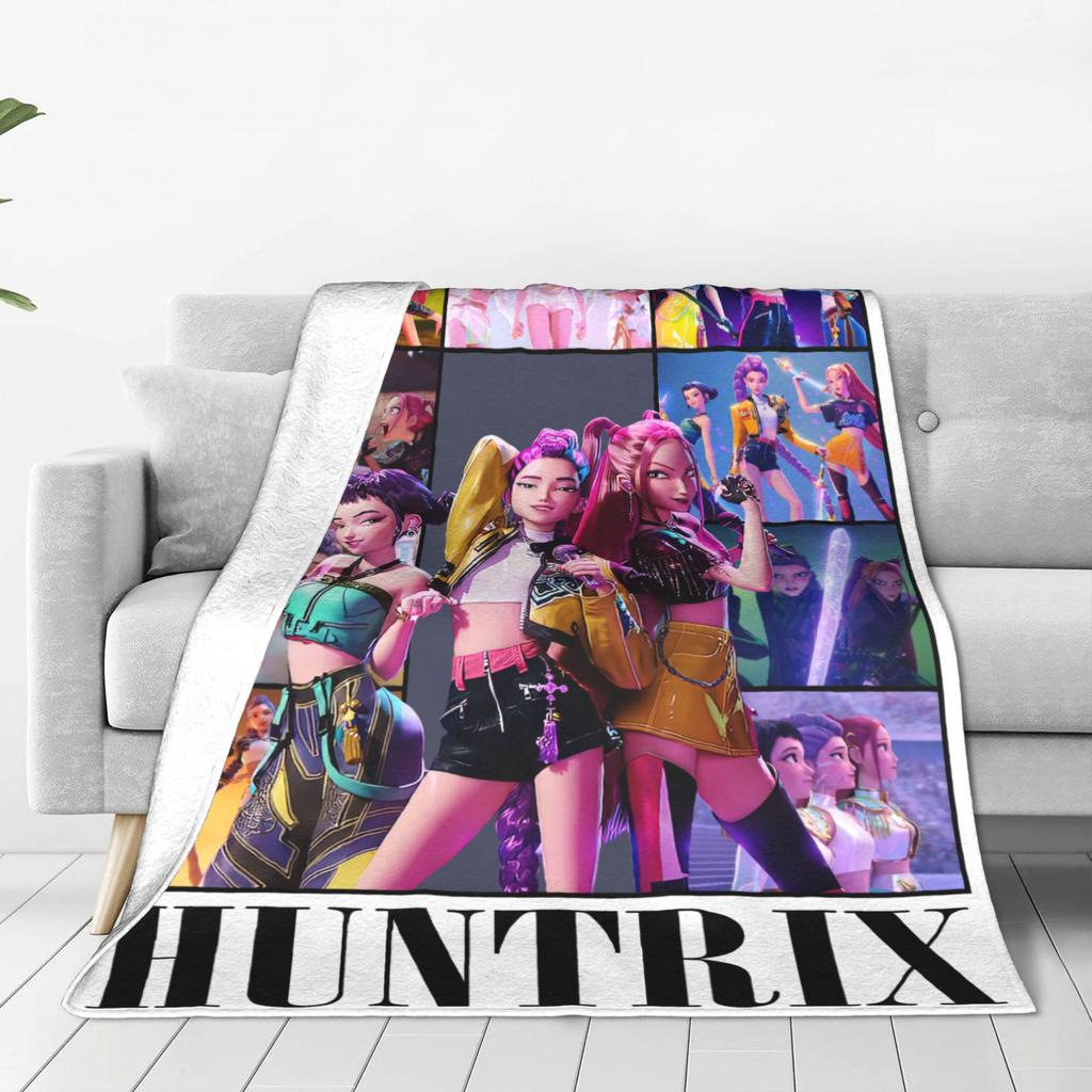 KPop Demon Hunters Huntrix Blankets Flannel Print Breathable Super Soft Throw Blankets for Bed Bedroom Plush Thin Quilt