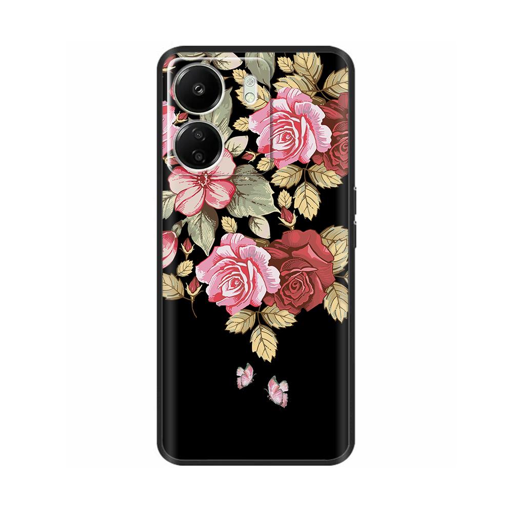 For Xiaomi Poco C65 Case Cute Luxury Painted Back Cover Soft Black Silicone Phone Case For Xiaomi Poco C65 PocoC65 Fundas Bumper