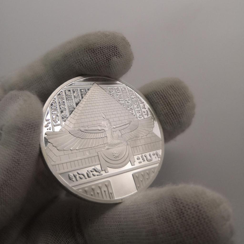Ancient Greece and Egypt, Goddess Isis, Commemorative Coin, Silver Plated, Pyramid Coin, Metal Commemorative Medal