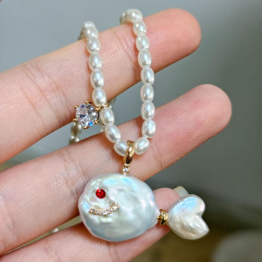 Ocean Natural Pearl Series Pendant Cute Pearl Fish Zircon Pendant Necklace