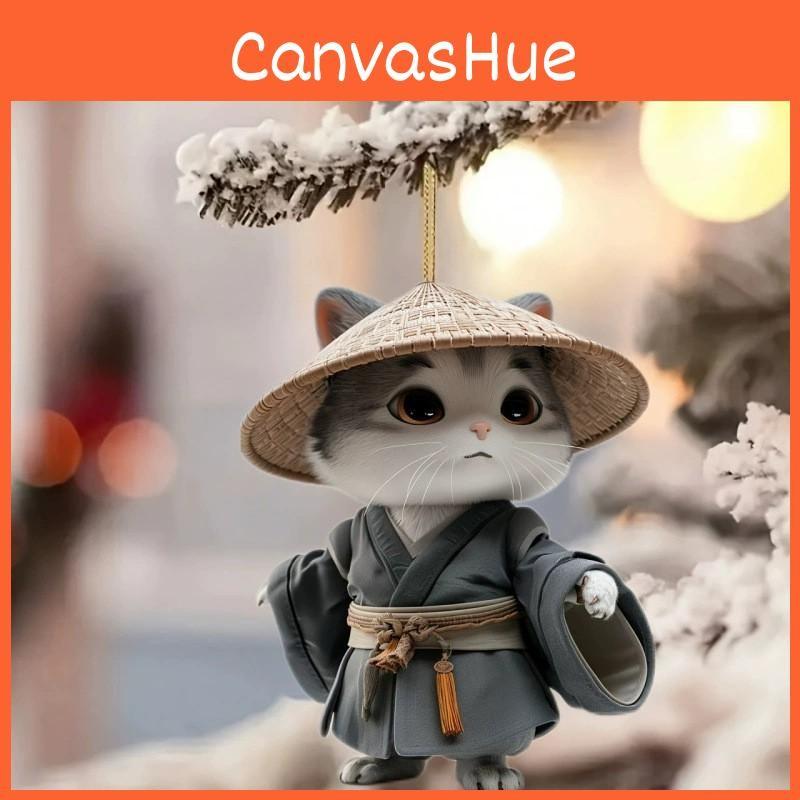 Cat Straw With Hat Acrylic Car Pendant For Christmas Party Decor And Interior