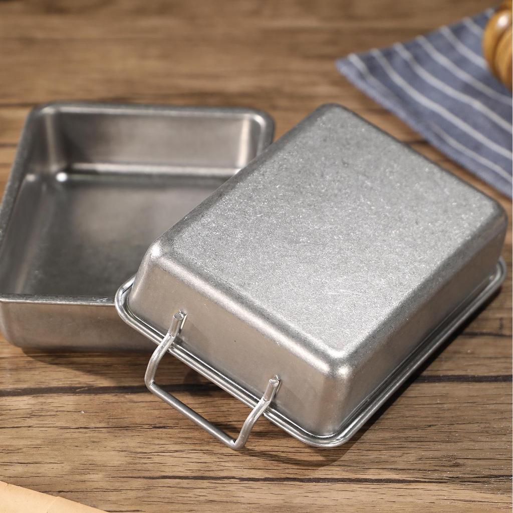 Japanese Style Retro Stainless Steel Square Plate with Ears for Snacks, Dessert, or Fried Chicken