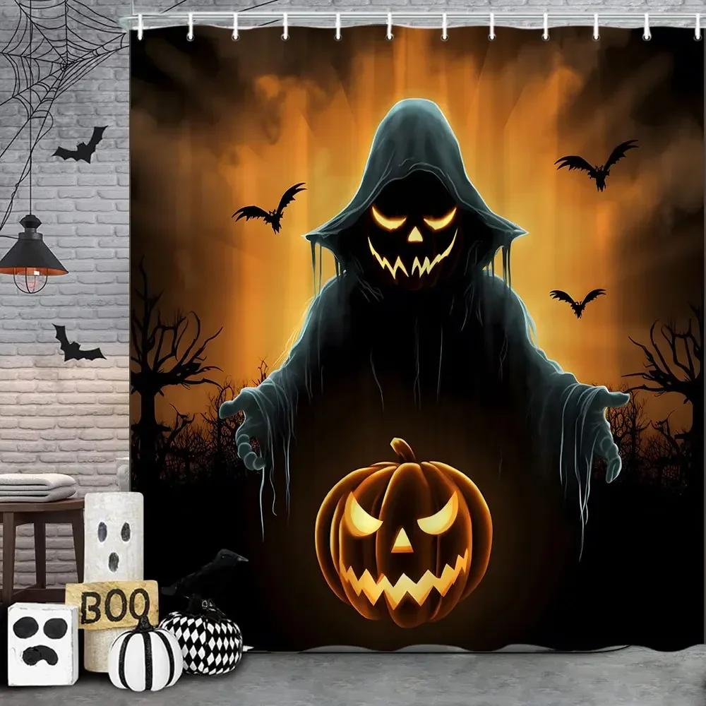Perdea de duș de Halloween Liliac Negru Model Înfricoșător de Halloween Perdea de Duș Înfricoșător Liliac Perdea de Baie Decor Baie cu Cârlige