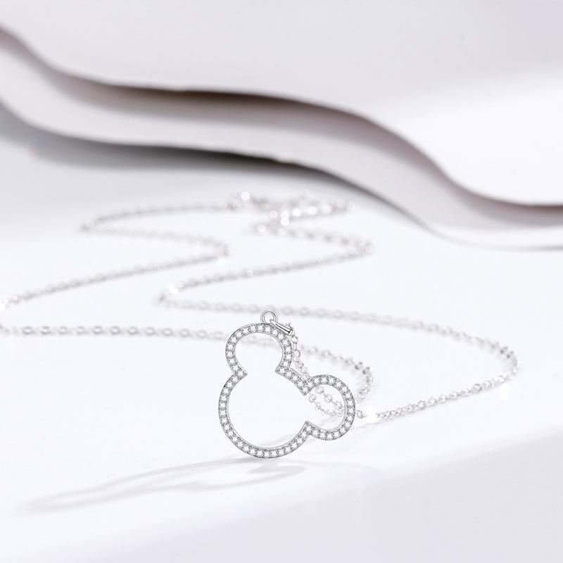 925 Sterling Silver Hollow Mickey Mouse Necklace for Women - Korean Style Cute Pendant 925 Silver платиновый