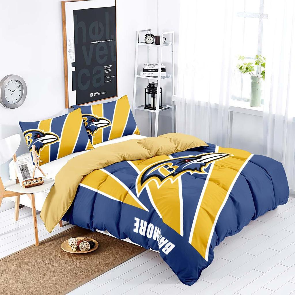 Balmore Ravens Bett Dreiteiliges Rugby-Team Polierte Heimtextilien Digitaldruck Bettbezug Kissenbezug
