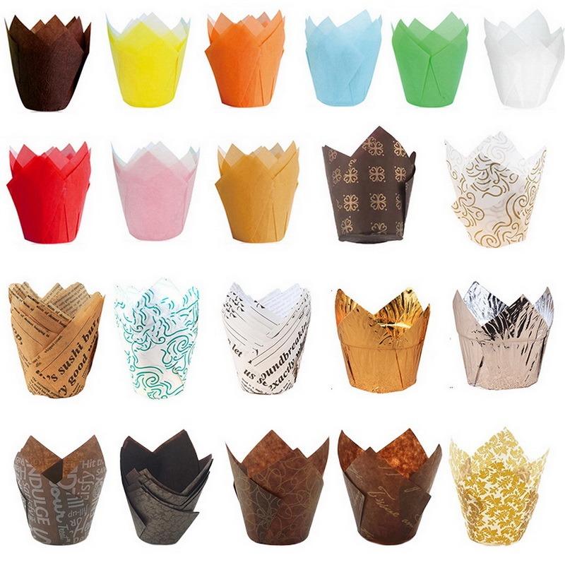 50pcs Newspaper Style Cupcake Muffin Liner Baking Oil Proof Cup Wedding Party Cassettes Tulip Muffin Cupcake Paper Cup Wrapper