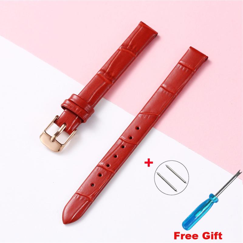 Leather Wath Strap 8mm 10mm 12mm 14mm 16mm 18mm 20mm Strap Genuine Leather Watch Bracelet Rose Gold Buckle with Tool