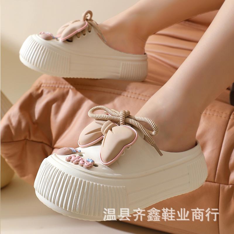 Cave women's slippers three-dimensional bow soft-soled bag head summer outer shoes beach sandals slippers integrated shoes