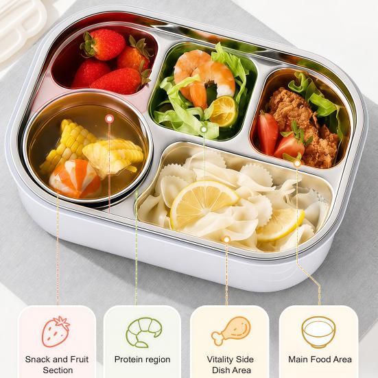 Compact Food Organizer for Commuters 304 Stainless Steel Bento Box, Divided Lunch Container with Cutlery Adults Box Students, Leak Proof Microwave