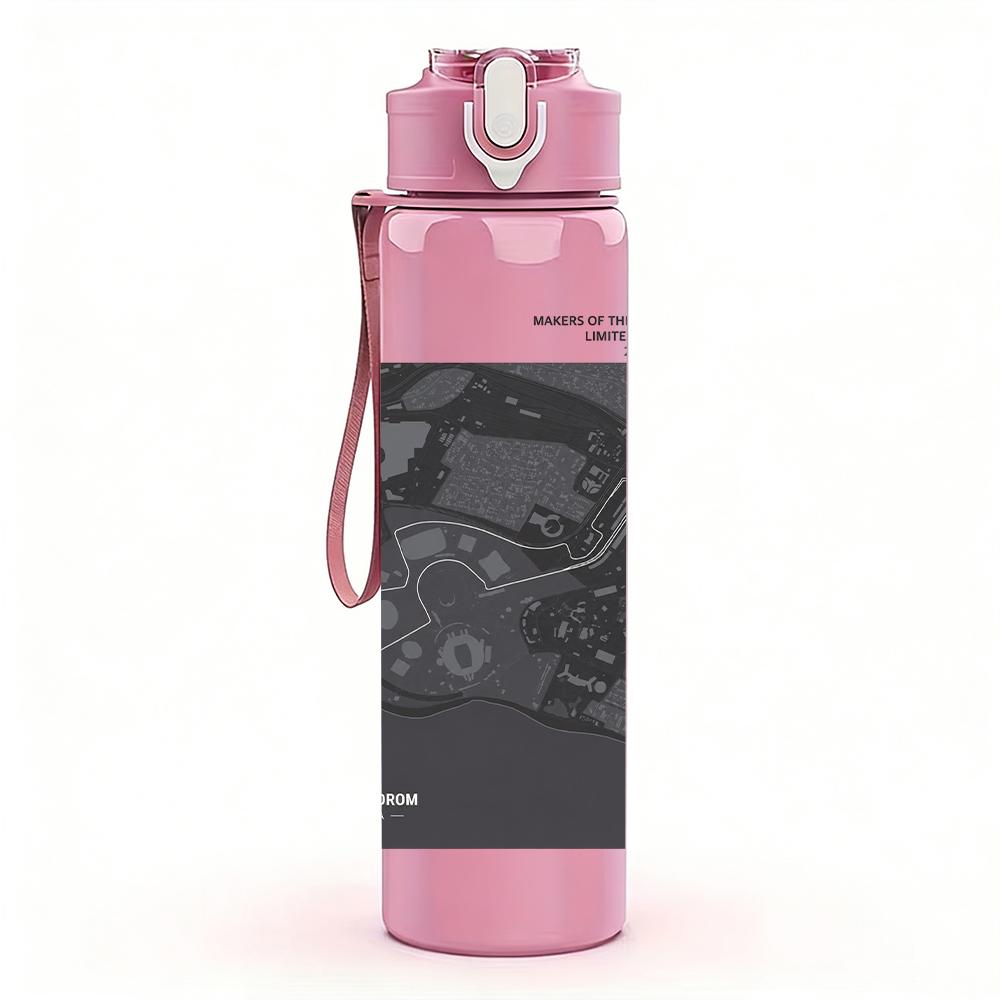 1PC Dark rectangular band album print 750ml colorful plastic sports water bottle leakproof pop up lid with straw for outdoor work home use