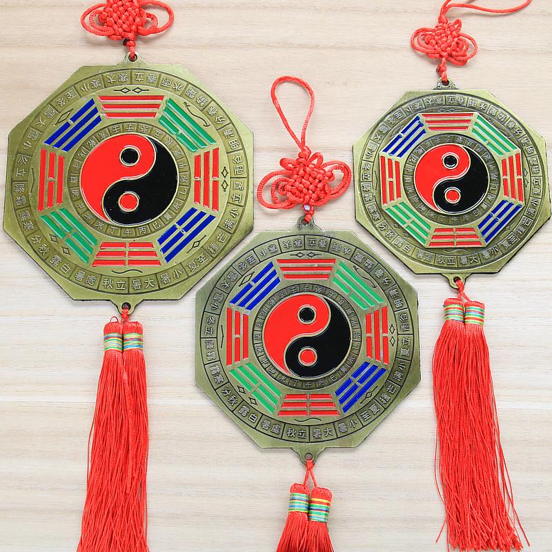 Feng Shui Alloy Bagua Mirror Pendant with Zodiac Signs & Taiji Symbols