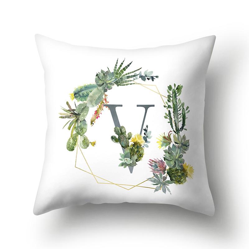 Polyester Pillowcase Home Green Succulent Pillowcase 26 English Letters Cushion Cover Car Cushion Cover