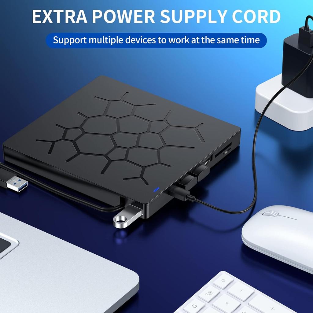 External Blu Ray Drive with 4 USB Ports and TF/SD Card Slot,USB 3.0/Type-C Blu Ray Burner Portable BD DVD CD Player for Laptop