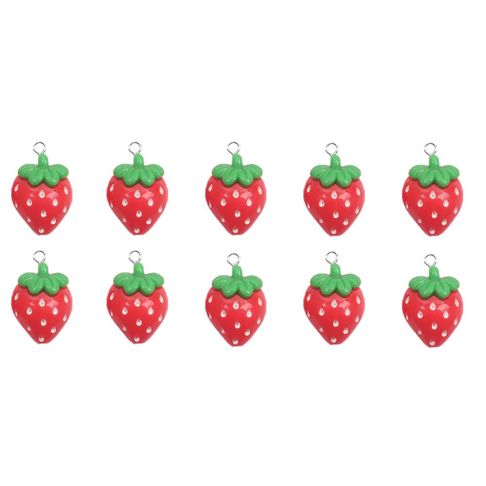 5/10/15pcs Resin Strawberry Pendant Flat Red Berry Fruit Pendant Cartoon Strawberry Jewelry Making DIY Necklace Bracelet Earring Accessories