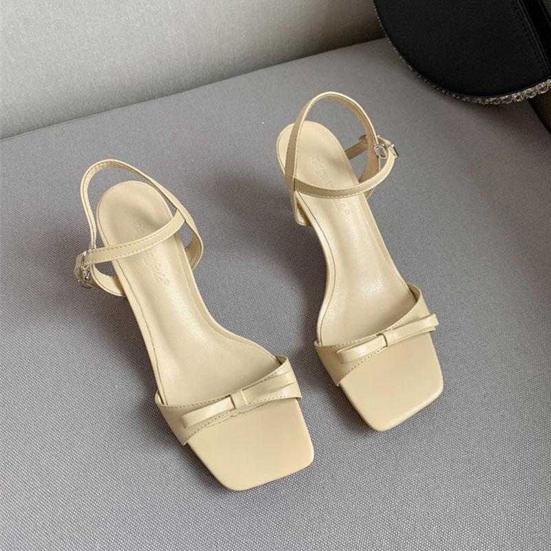 

Fashion Luxury Female Butterfly-Knot Ladies Thin Heels Sandals Shoes Fashion Round Toe Footwear Elegant Women Heeled Sandals Shoes 35 бежевый