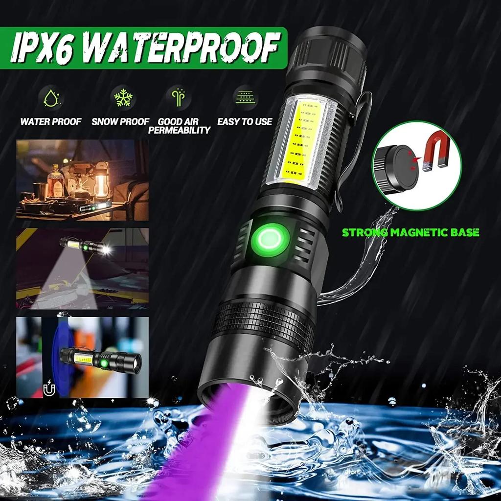 UV Light High Power Led Flashlight USB Rechargeable Camping Lantern Pets Urine Stains Black Light Led Ultraviolet Torch Lamp
