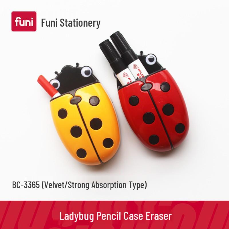 Magnetic Ladybug Pencil Case & Eraser: 2-in-1 Whiteboard Brush, Pen Holder, & Sticker Organizer for Kids