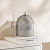 Transparent Rotating Makeup Organizer with Dustproof Compartments for Brushes, Lipsticks, and Eyebrow Pencils