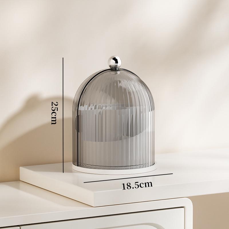 Transparent Rotating Makeup Organizer with Dustproof Compartments for Brushes, Lipsticks, and Eyebrow Pencils