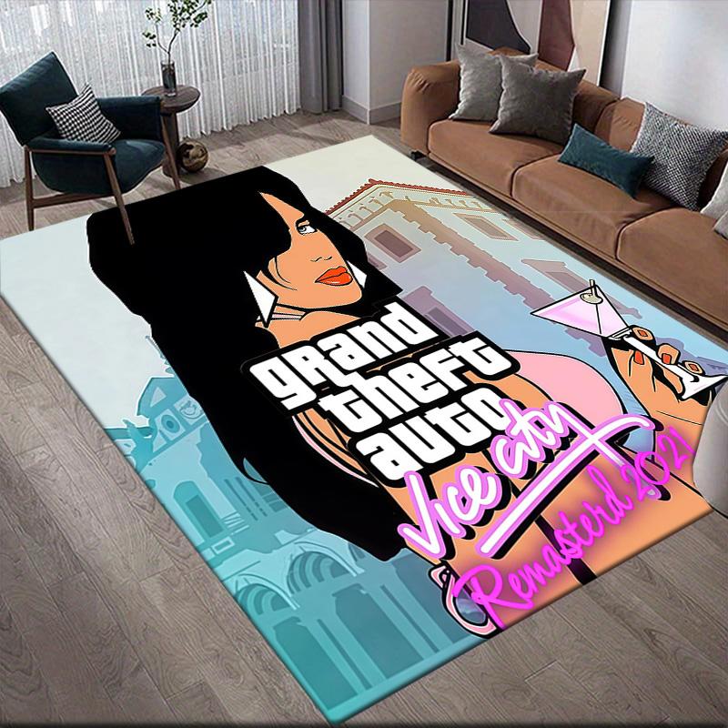 Grand Theft Auto2 Flannel Pattern Square Carpet,Area Rug,Carpet Rug for Living Room Bedroom Sofa Playroom Decor,Non-slip Floor Mat