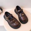Black Girls Soft Sole Princess Leather Shoes Korean Style Children Casual Loafers