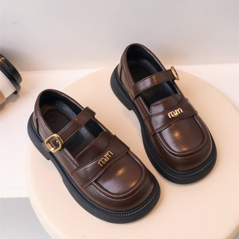 Black Girls Soft Sole Princess Leather Shoes Korean Style Children Casual Loafers