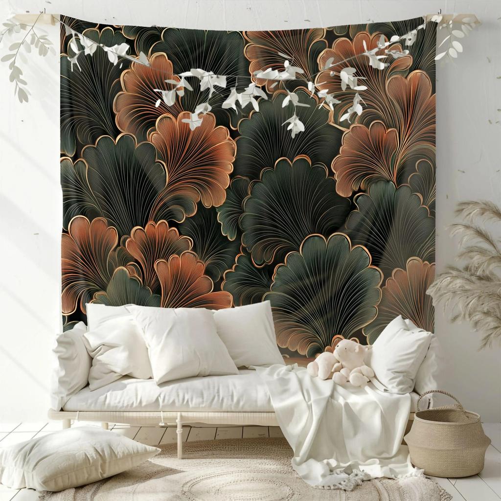 Abstract Ginkgo Leaf Tapestry Peach Skin 2D Flat Printed Wall Hanging Art Deco Floral Elegant Room Decor for Bedroom Living Room