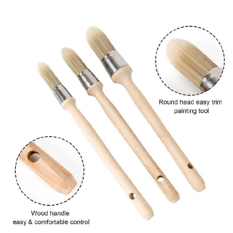 Ergonomic Handle Paint Brushes 3Pcs Round Paint Brush Trim Paint Brush Perfect For Wall Edges And Narrow Space Touch Up