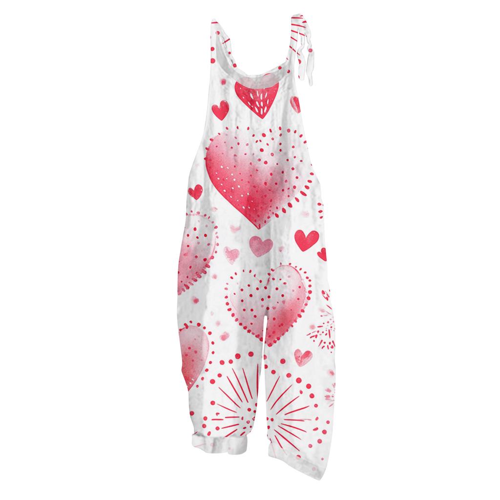 Women's Jumpsuit  Print Casual Loose Vintage Shoulder Strap Cotton Linen