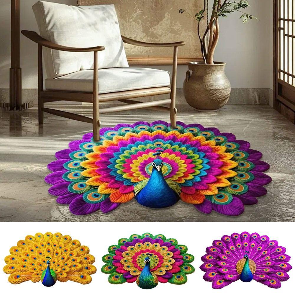 Soft Peacock Carpet Non-slip Bathroom Floor Mat Durable Blanket  for Living Room Tea Table Bedside