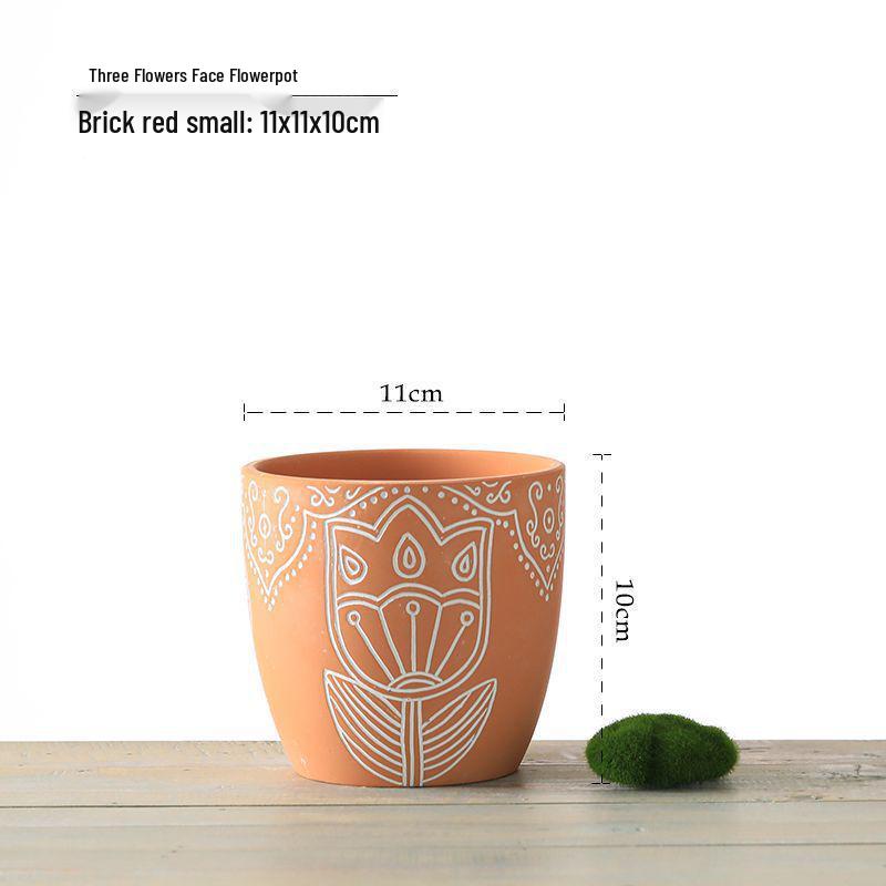 Red Clay Breathable Minimalist Terracotta Flower Pot with Feet for Succulents and Pothos - Round Design, Free Shipping