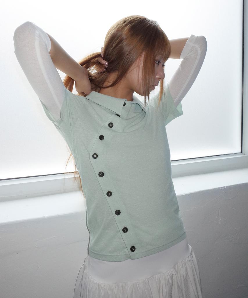 CHICKS Stand Collar Asymmetrical Shirt Mint