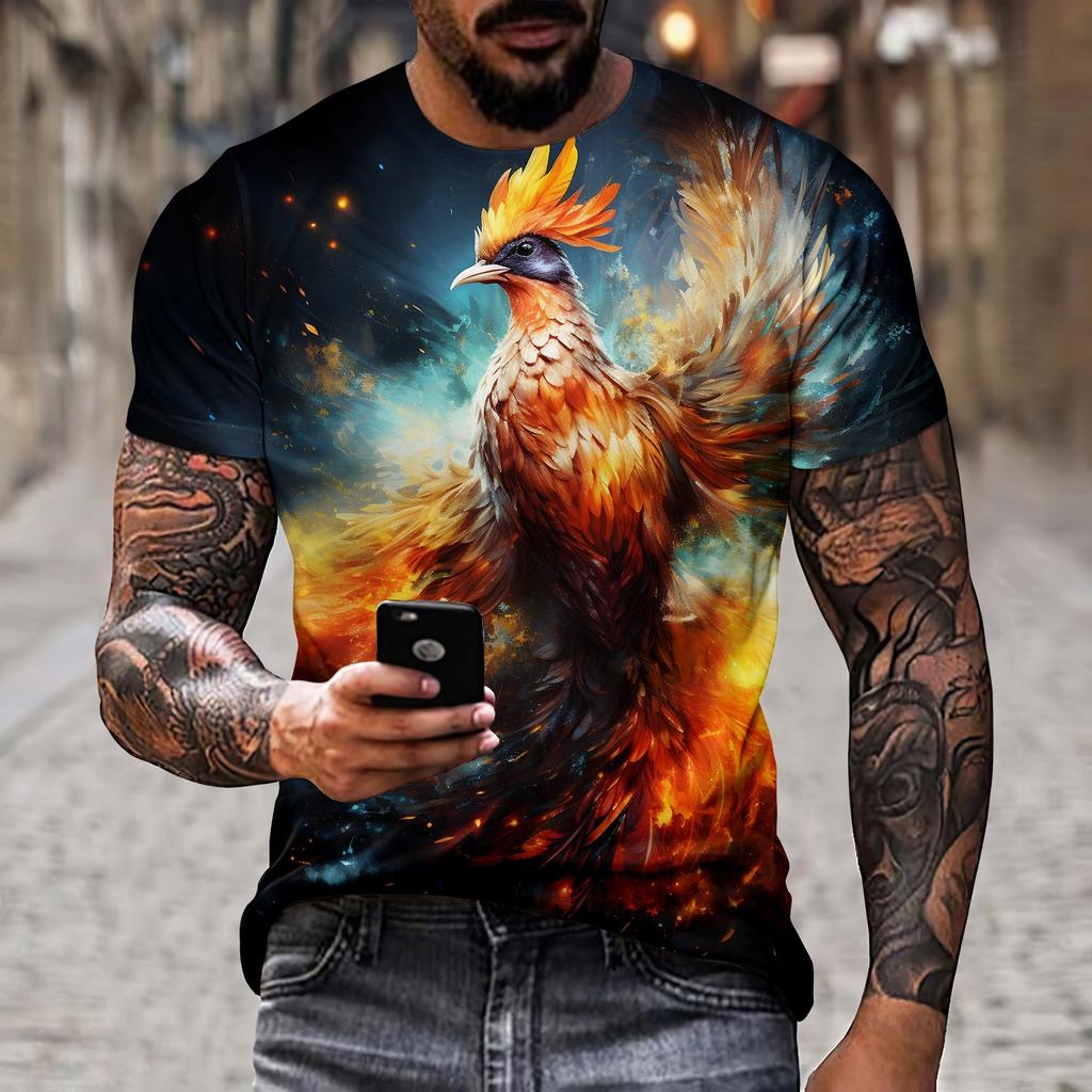 Summer Men's T-shirt 3D Phoenix Print Personalized Soft Breathable Comfortable Cool Street Polyester Short Sleeves Tees Tops
