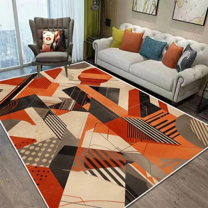 Alfombra geométrica naranja y negra para sala de estar, alfombrilla de suelo para baño resistente a la suciedad, alfombras grandes antideslizantes para dormitorio, decoración del hogar