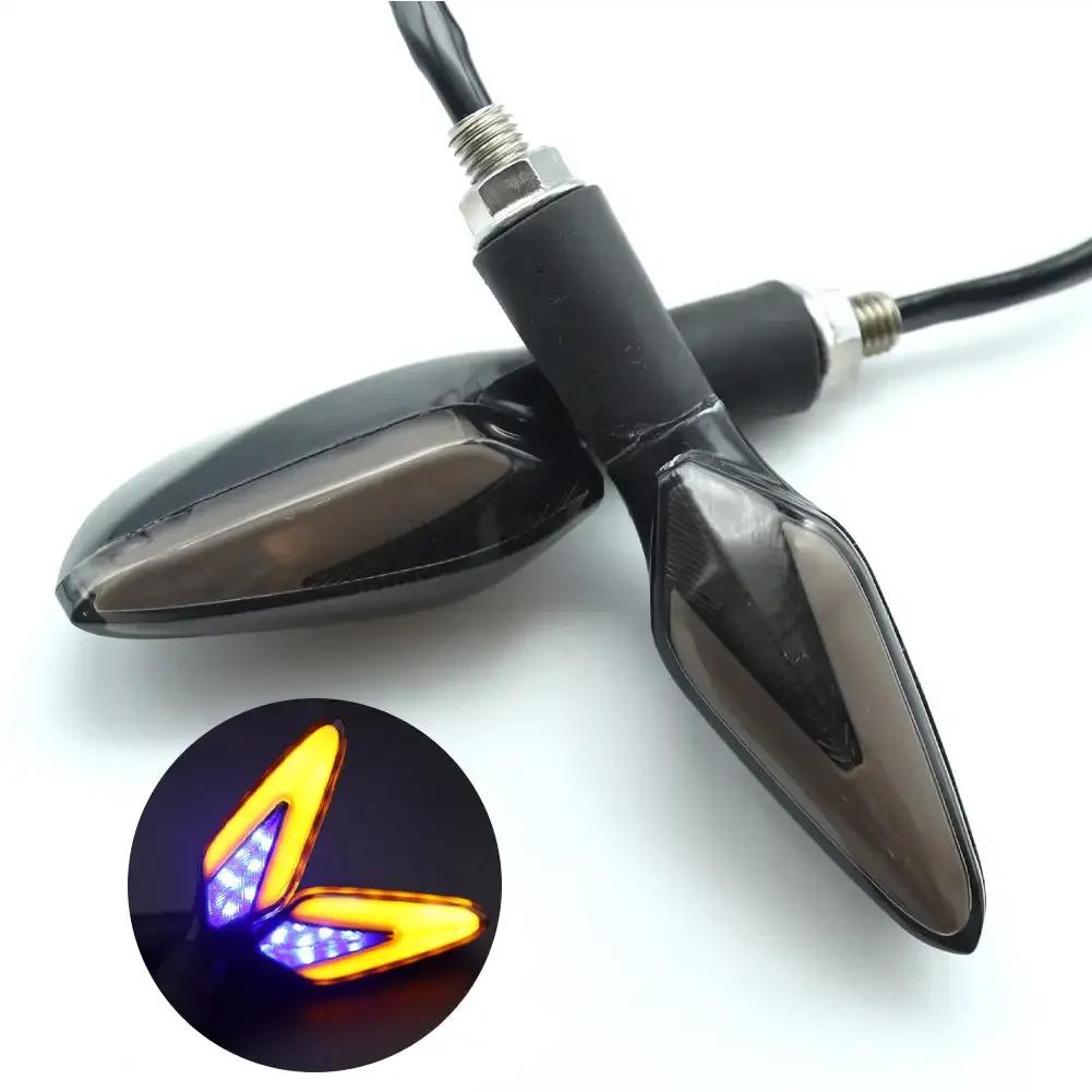 2Pcs Universal Motorcycle Turn Signal Indicators Lights LED Dual Colors Flowing Blinker Motorcycle Flashing Light Tail Lamp